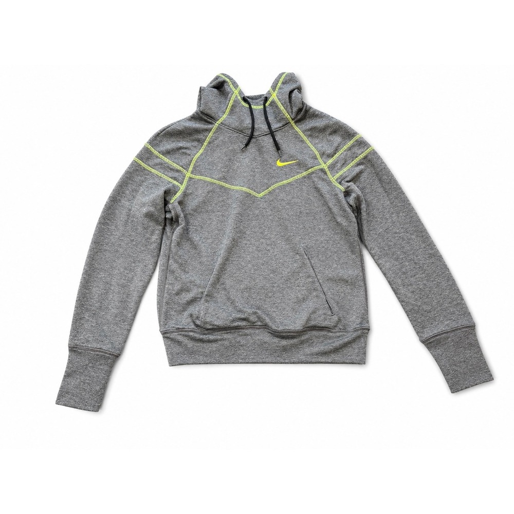 Nike Womens Dri-FIT Gray Neon Yellow Hoodie with‎ Thumbholes Size Medium
